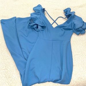 Blue ruffle sleeve jumpsuit